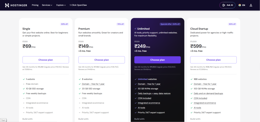 Hostinger Plans